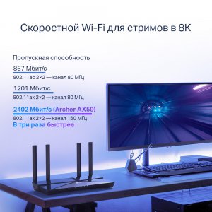 TP-Link Archer AX50                            AX3000 Двухдиапазонный гигабитный Wi‑Fi 6 роутер
