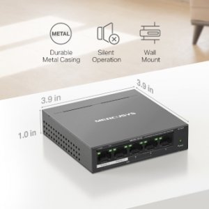Mercusys MS105GP Настольный коммутатор с 5 гигабитными портами (4 порта PoE+)